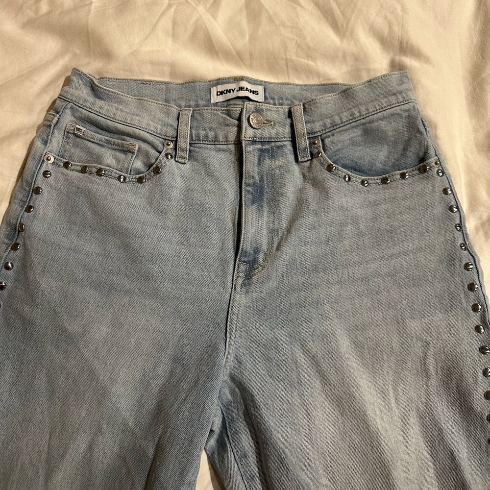DKNY Light Blue Straight Leg Jeans with Stud Details
